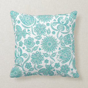 Oreiller à motif floral sarcelle Lacy
