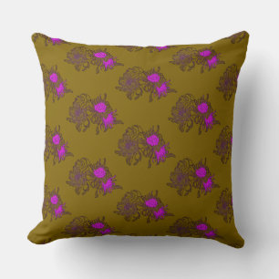 Oreiller à motif floral violet moutarde