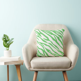 Oreiller à motif zèbre vert herbe et blanc cassé