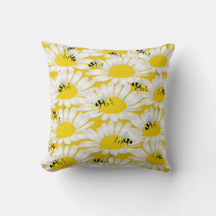 Oreiller Abeille sur Fleur - Fond Jaune