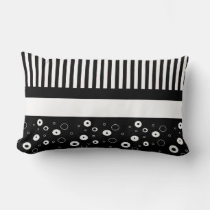 Oreiller abstrait rayé à pois noir et blanc