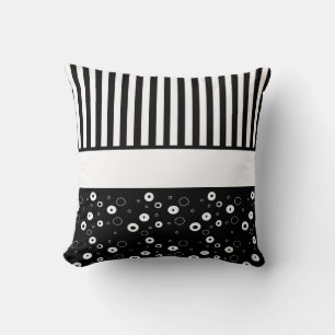 Oreiller abstrait rayé à pois noir et blanc