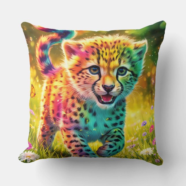 Oreiller Artistique au Jeune Guépard Coloré (Recto)