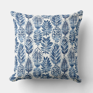 Oreiller bleu blanc feuille