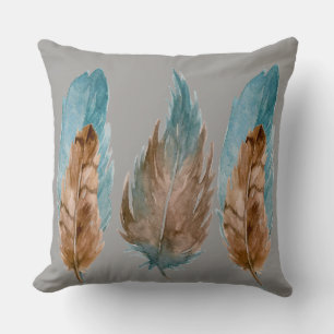 Oreiller bleu et Brown en plumes