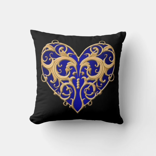 Oreiller bleu Filigree Heart Thlow (Recto)