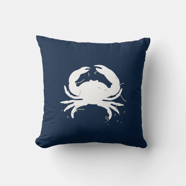 Oreiller bleu marine avec crabe blanc (Recto)