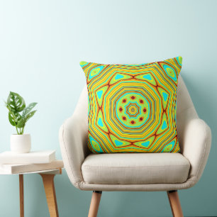 Oreiller bleu orange mandala jaune