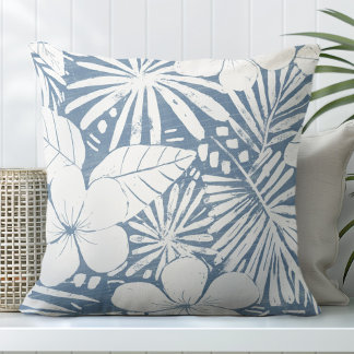 Oreiller bleu Tropical Feuilles