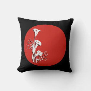 oreiller calla lis rouge, noir et blanc