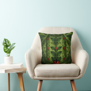 Oreiller carré avec coccinelle et motif botanique