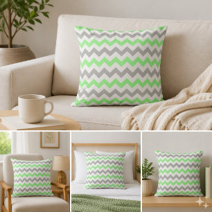 Oreiller carré Chevron Vert & Gris