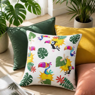 Oreiller carré cluster tropical toucan