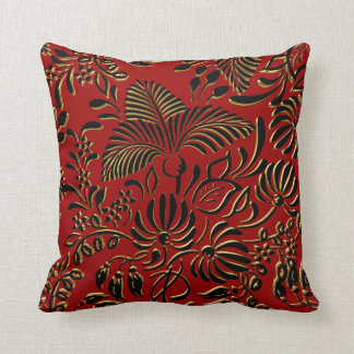 Oreiller carré floral rouge noir or asiatique