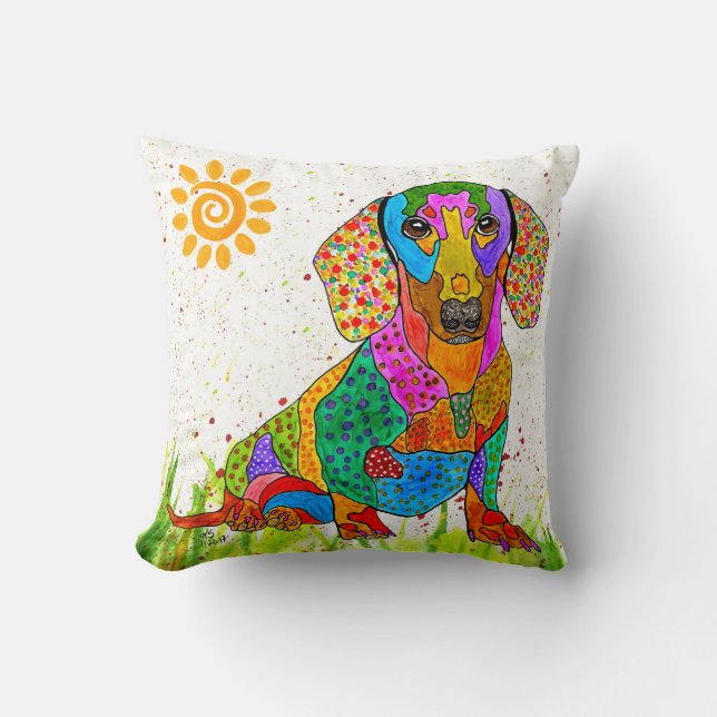 Oreiller Dachshund doux et coloré (Recto)