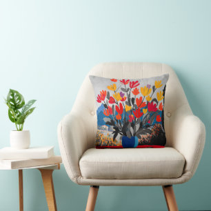 Oreiller d'art floral moderne coloré