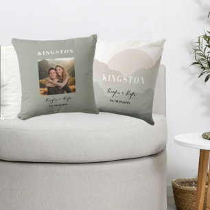 Oreiller de décoration montagne aquarelle Boho