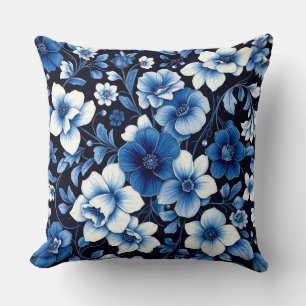 oreiller de fleurs en velours bleu
