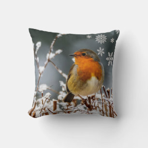 Oreiller de jet Robin Songbird en hiver