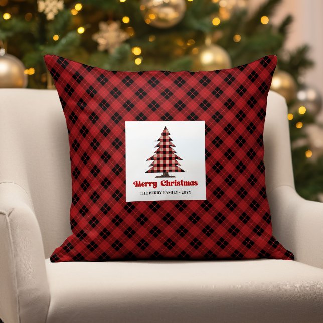 Oreiller de jet rustique de vacances de plaid de b (Rustic Holiday Buffalo Plaid Name Throw Pillow)