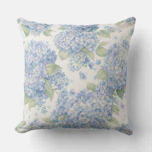 Oreiller de jeté côtier à Hortensia Bleu   Éléganc