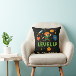 Oreiller de jeu Level Up – Décoration de jeu pixel
