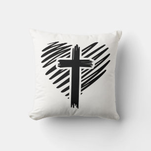 Oreiller de lancer avec coeur et croix