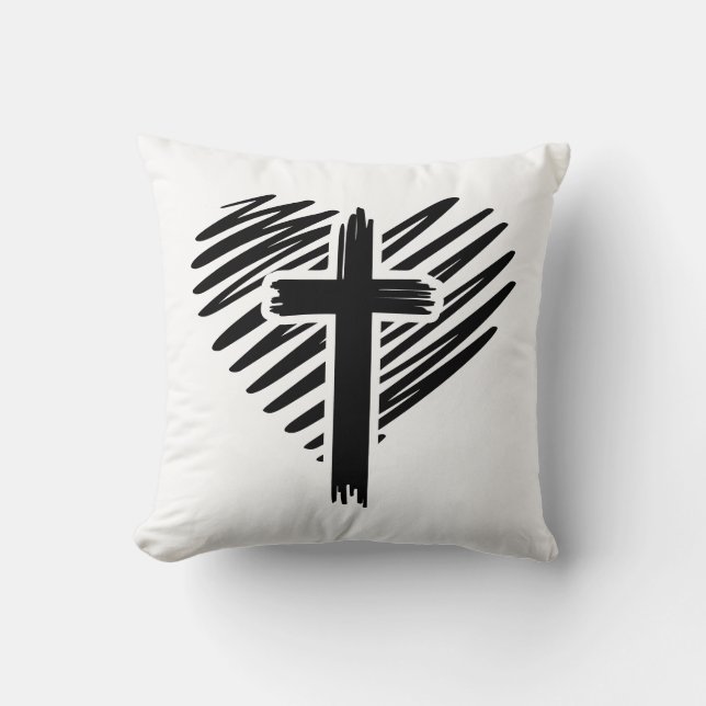 Oreiller de lancer avec coeur et croix (Recto)