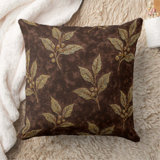 Oreiller de luxe en velours mocha avec branche de