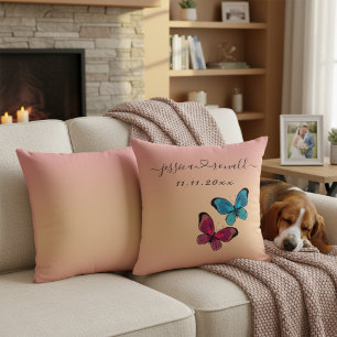 Oreiller de mariage 16x16 en rose gold avec noms e