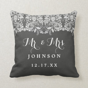 Oreiller de mariage Monsieur et Madame avec dentel