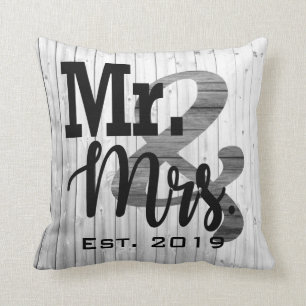 Oreiller de mariage Monsieur et Madame en faux boi