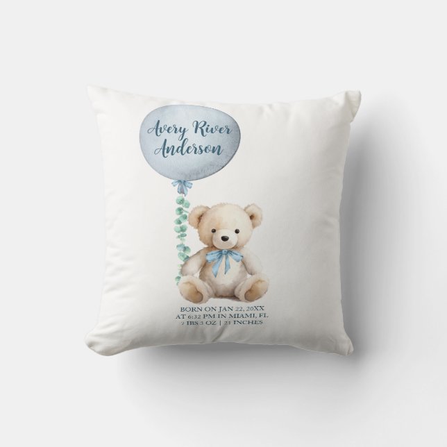 Oreiller de naissance Ourson Bleu pour bébé (Recto)