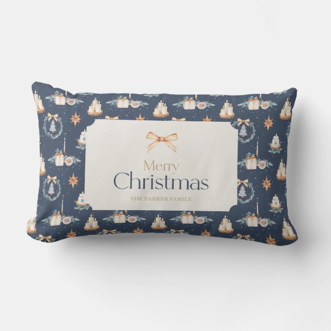 Oreiller de Noël bleu marine personnalisé (Recto)