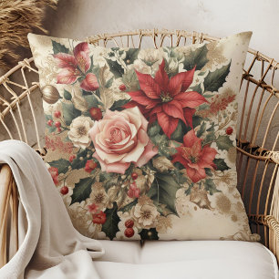 Oreiller de Noël Floral Élégant Vintage