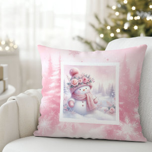 Oreiller de Noël Forestier Bonhomme de Neige Rose
