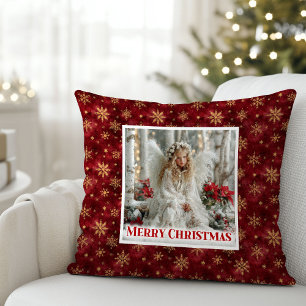 Oreiller de Noël vintage ange rouge brillant et or
