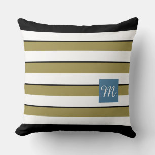 Oreiller décoratif à monogramme à rayures audacieu