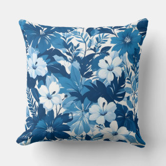 Oreiller décoratif à motif floral bleu