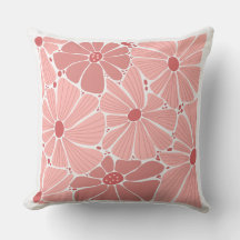 Oreiller décoratif à motif floral rose corail et m