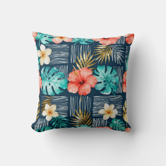 Oreiller décoratif à motif floral tropical foncé