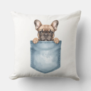 Oreiller décoratif à poche Frenchie aquarelle