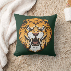 Oreiller décoratif à tête de lion rugissant