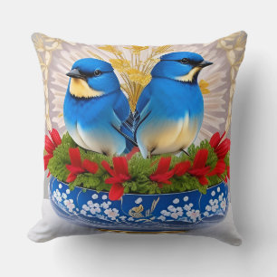 Oreiller décoratif Deux Oiseaux Fleurs Nature Déco