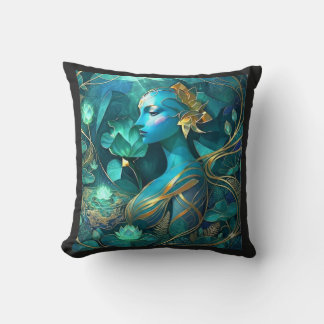 Oreiller décoratif divinité bleue mystique art fan