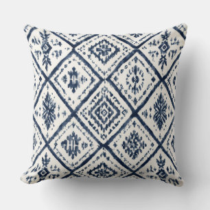 Oreiller décoratif indigo et blanc