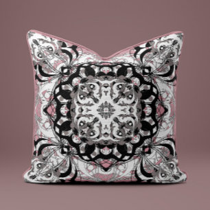 Oreiller décoratif mandala orné en rose poussiéreu