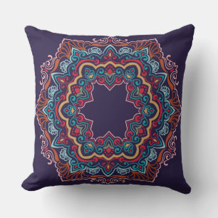Oreiller décoratif Mandala Rouge Bleu Jaune