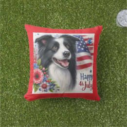 Oreiller décoratif patriotique Border Collie du 4 