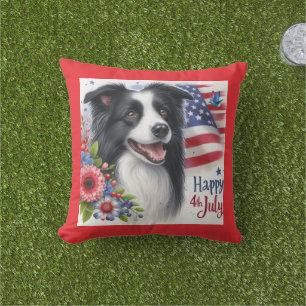 Oreiller décoratif patriotique Border Collie du 4 